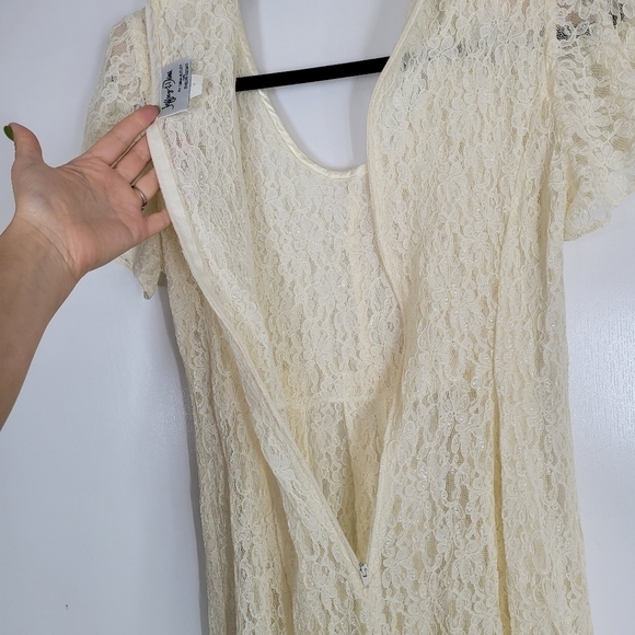 Vtg Cream Lace Midi Dress Cottagecore Boho Short Sleeve Romantic Wedding Size 10 - Picture 5 of 17